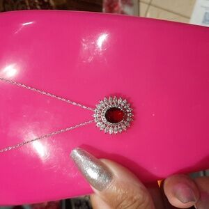 Elegant Ruby Marquise Cluster Pendant & Sparkle Chain 18" Solid Sterling Silver